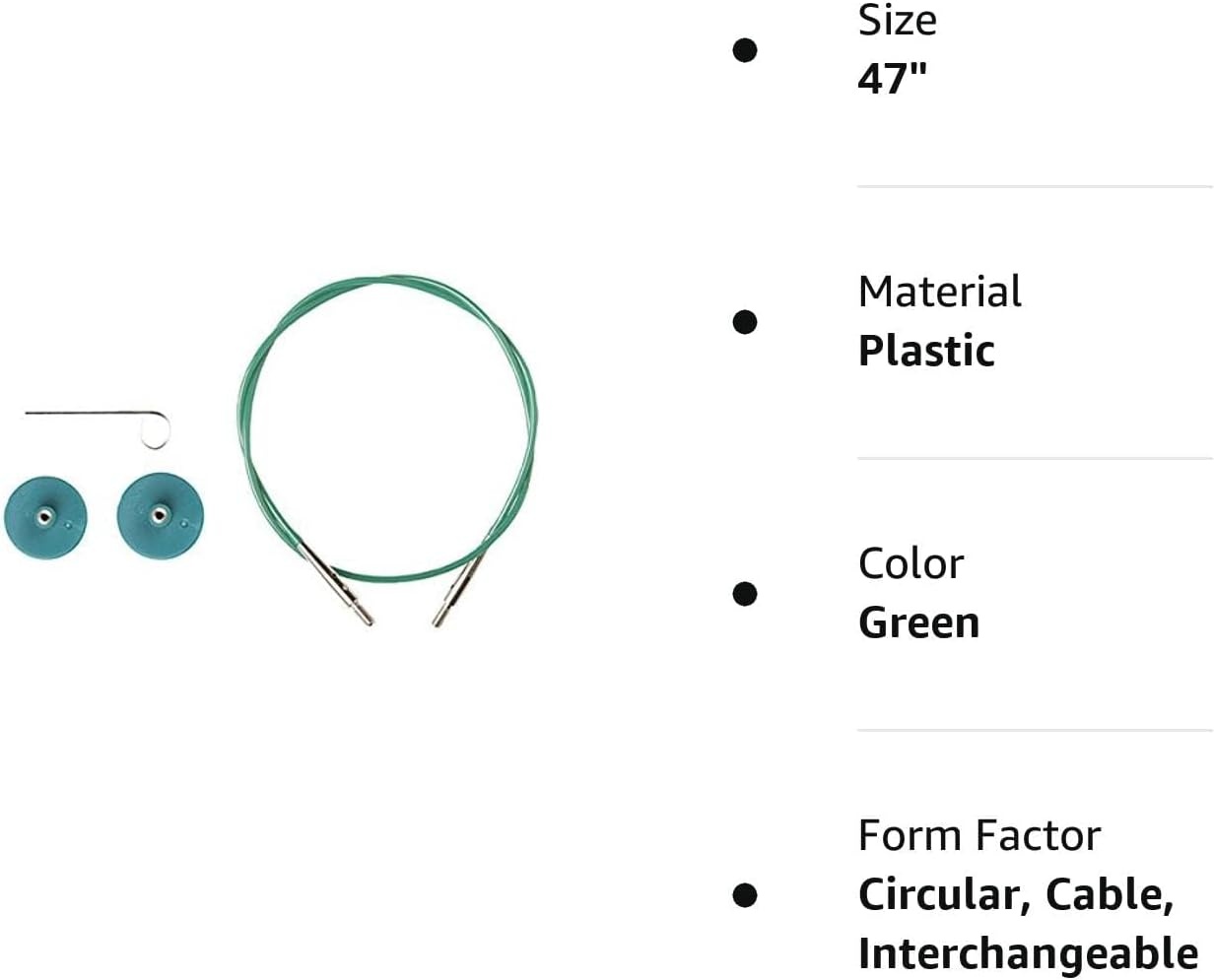 image:imageKnit Picks Interchangeable Circular Knitting Needle Cable 16 Green For Short Tip Interchangeable knitting needles creates 16 inch total length including needle length when attached47