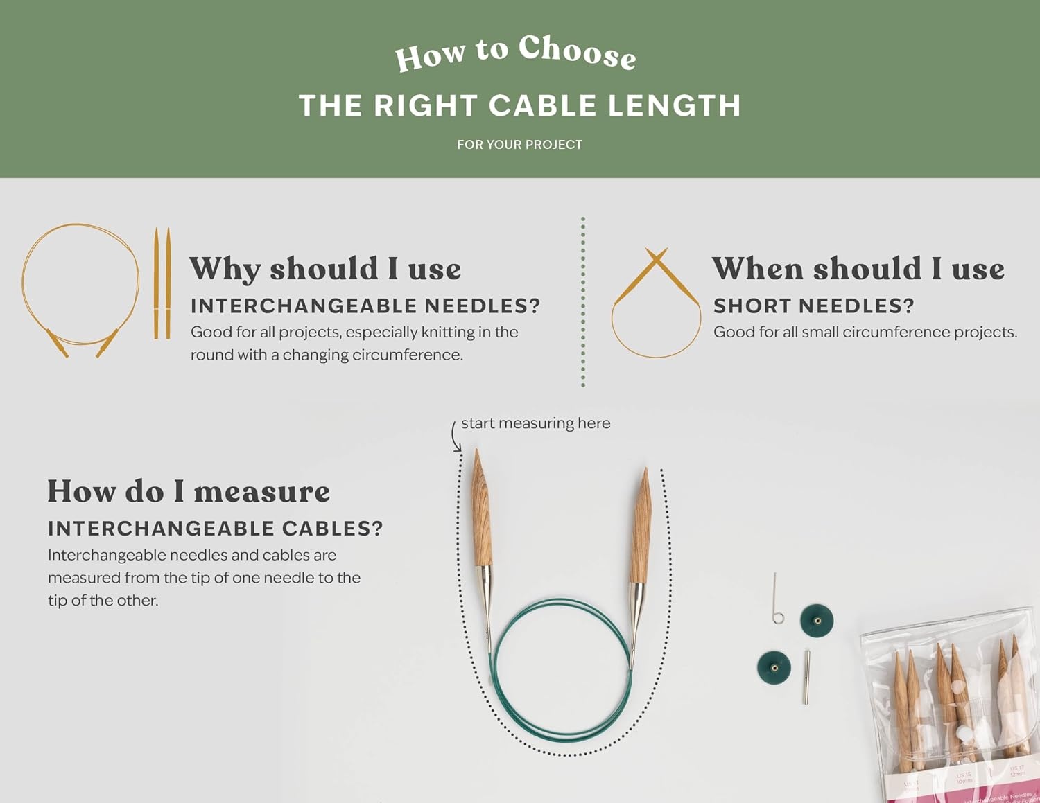 image:imageKnit Picks Interchangeable Circular Knitting Needle Cable 16 Green For Short Tip Interchangeable knitting needles creates 16 inch total length including needle length when attached24