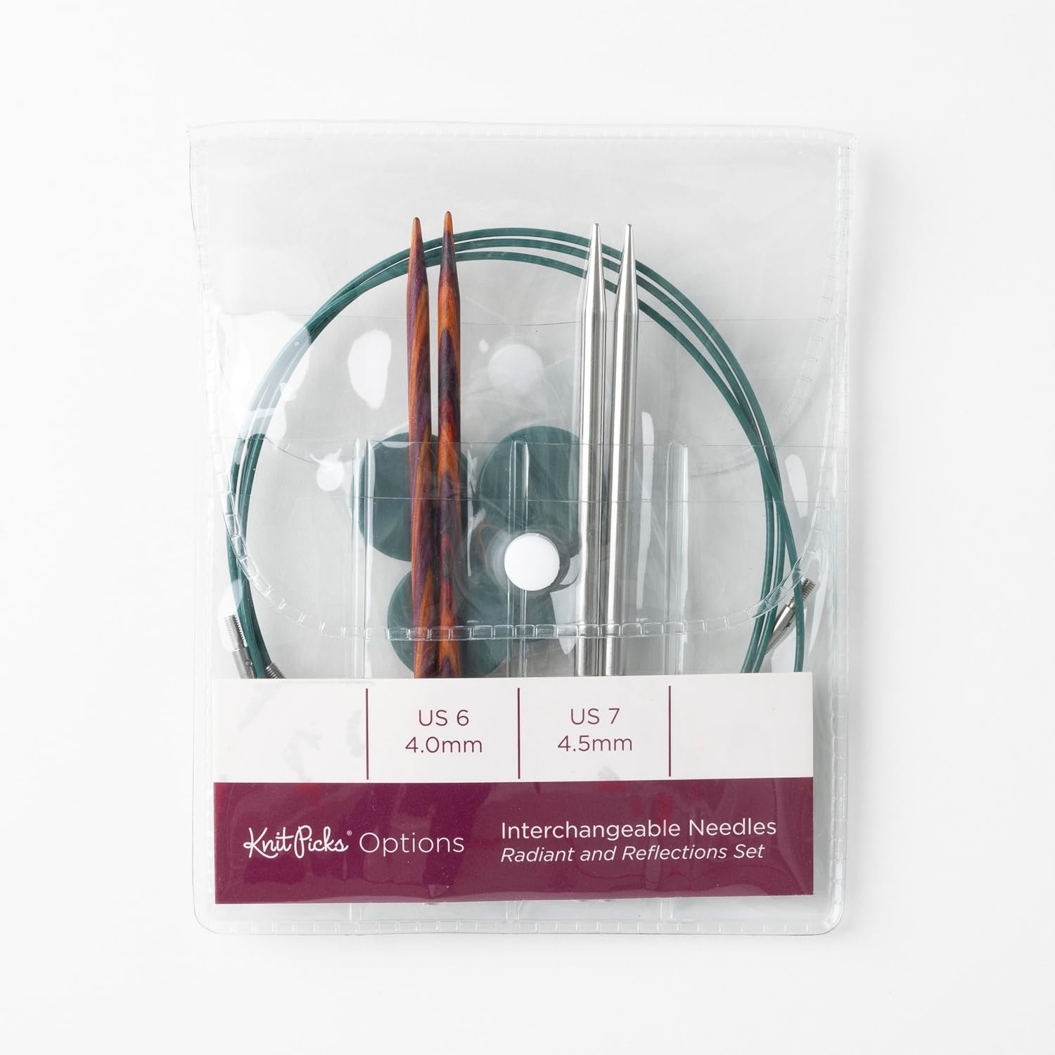 image:imageKnit Picks Wood and Metal Interchangeable Knitting Needles Set US 6 and 7 1 pair of stainless steel knitting needles in size 7 and 1 pair of wood knitting needles in size 6 475 long with cablesRadiant Reflections