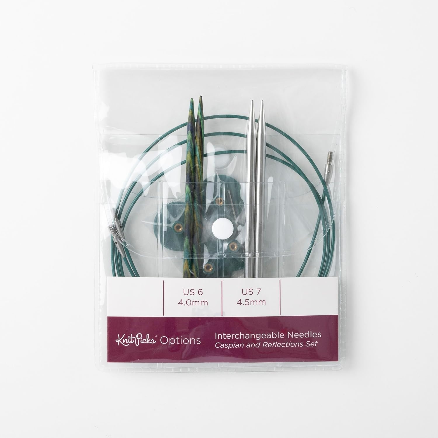 image:imageKnit Picks Wood and Metal Interchangeable Knitting Needles Set US 6 and 7 1 pair of stainless steel knitting needles in size 7 and 1 pair of wood knitting needles in size 6 475 long with cablesCaspian Reflections