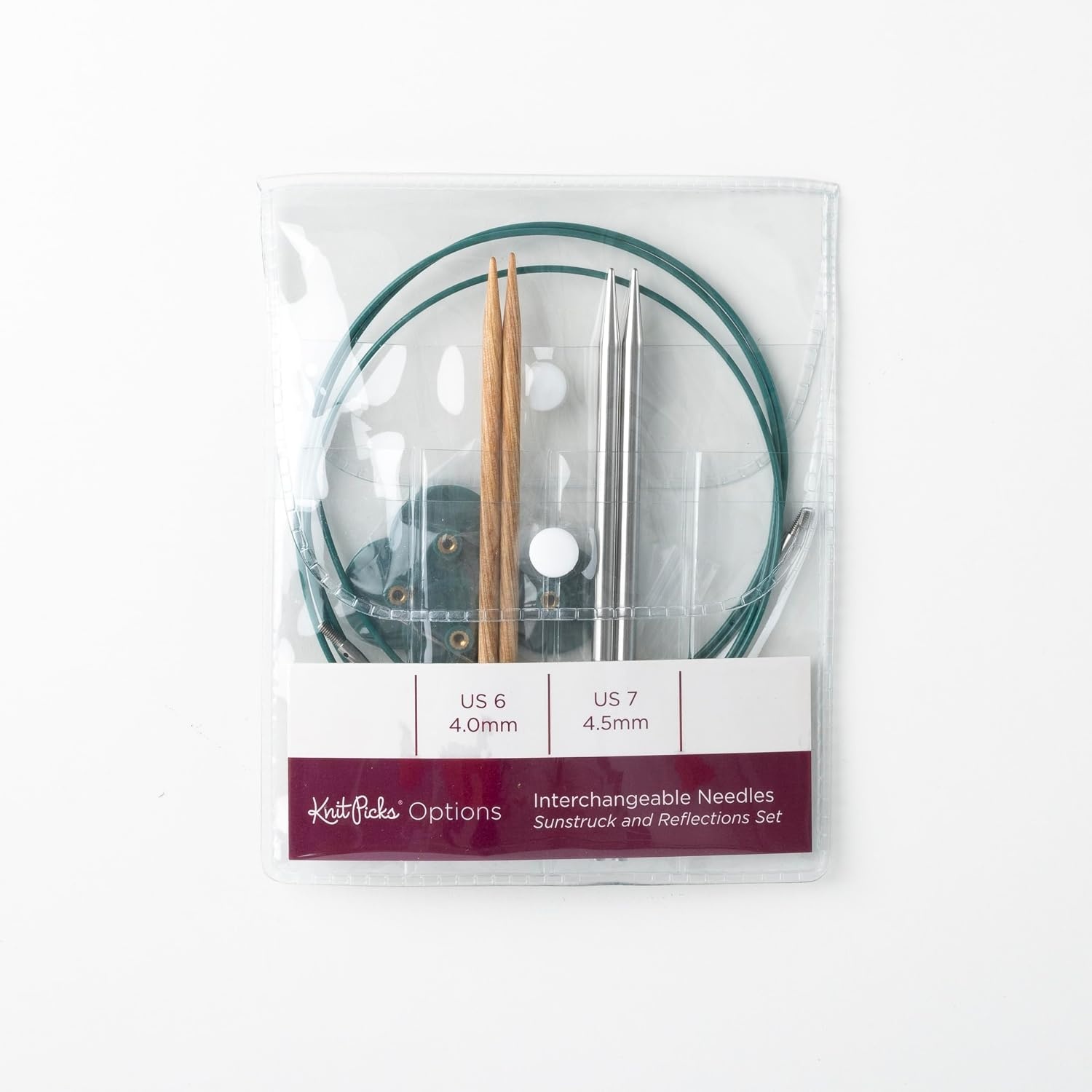 image:imageKnit Picks Wood and Metal Interchangeable Knitting Needles Set US 6 and 7 1 pair of stainless steel knitting needles in size 7 and 1 pair of wood knitting needles in size 6 475 long with cablesSunstruck Reflections