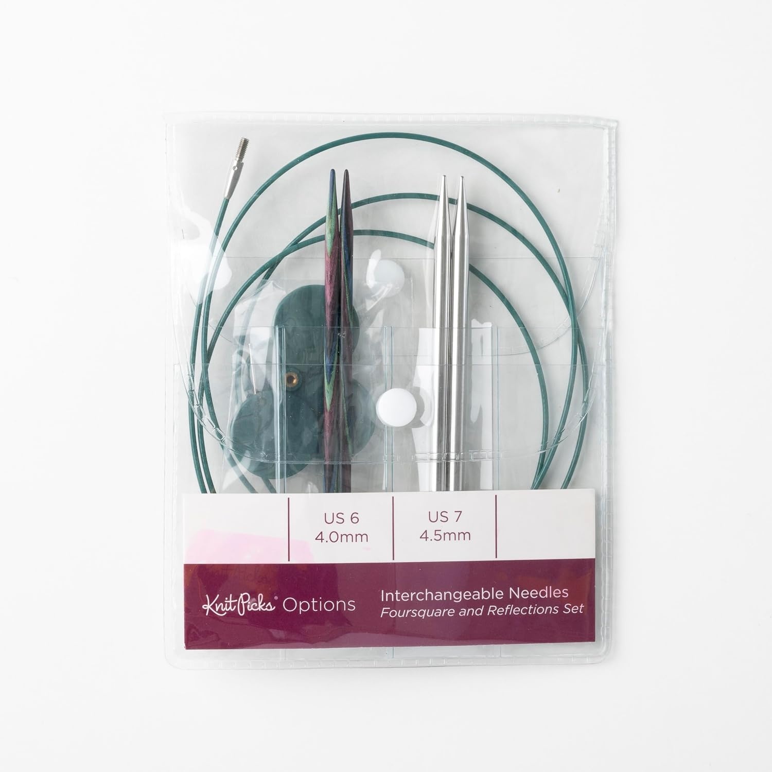 image:imageKnit Picks Wood and Metal Interchangeable Knitting Needles Set US 6 and 7 1 pair of stainless steel knitting needles in size 7 and 1 pair of wood knitting needles in size 6 475 long with cablesFoursquare Majestic Reflections