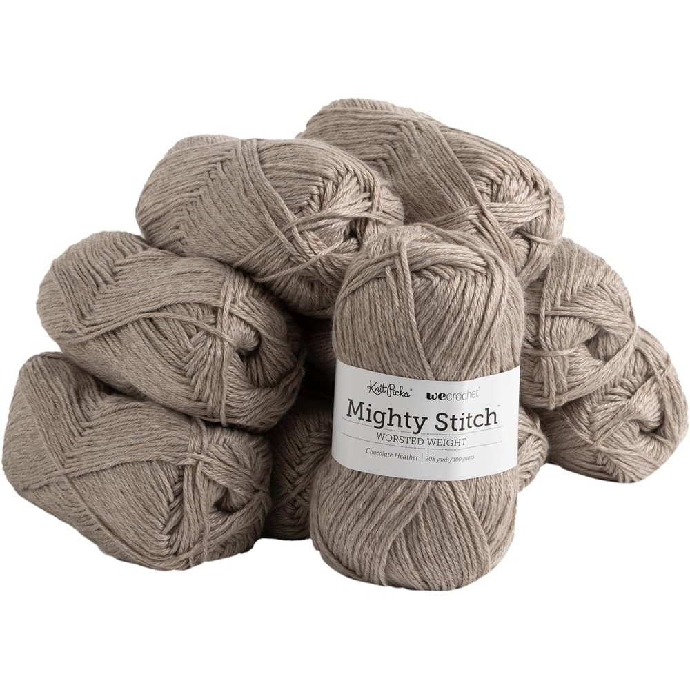 image:imageKnit Picks Mighty Stitch Gray Wool Blend Yarn Pack for Crocheting 10 skeins 1000g of merino wool and acrylic blend worsted weight knitting yarn in Ash Heather colorChocolate Heather