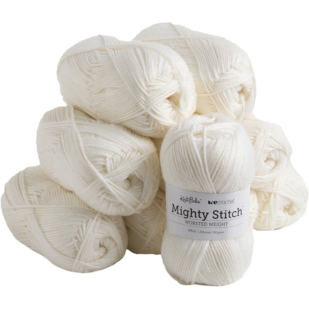 image:imageKnit Picks Mighty Stitch Gray Wool Blend Yarn Pack for Crocheting 10 skeins 1000g of merino wool and acrylic blend worsted weight knitting yarn in Ash Heather colorWhite