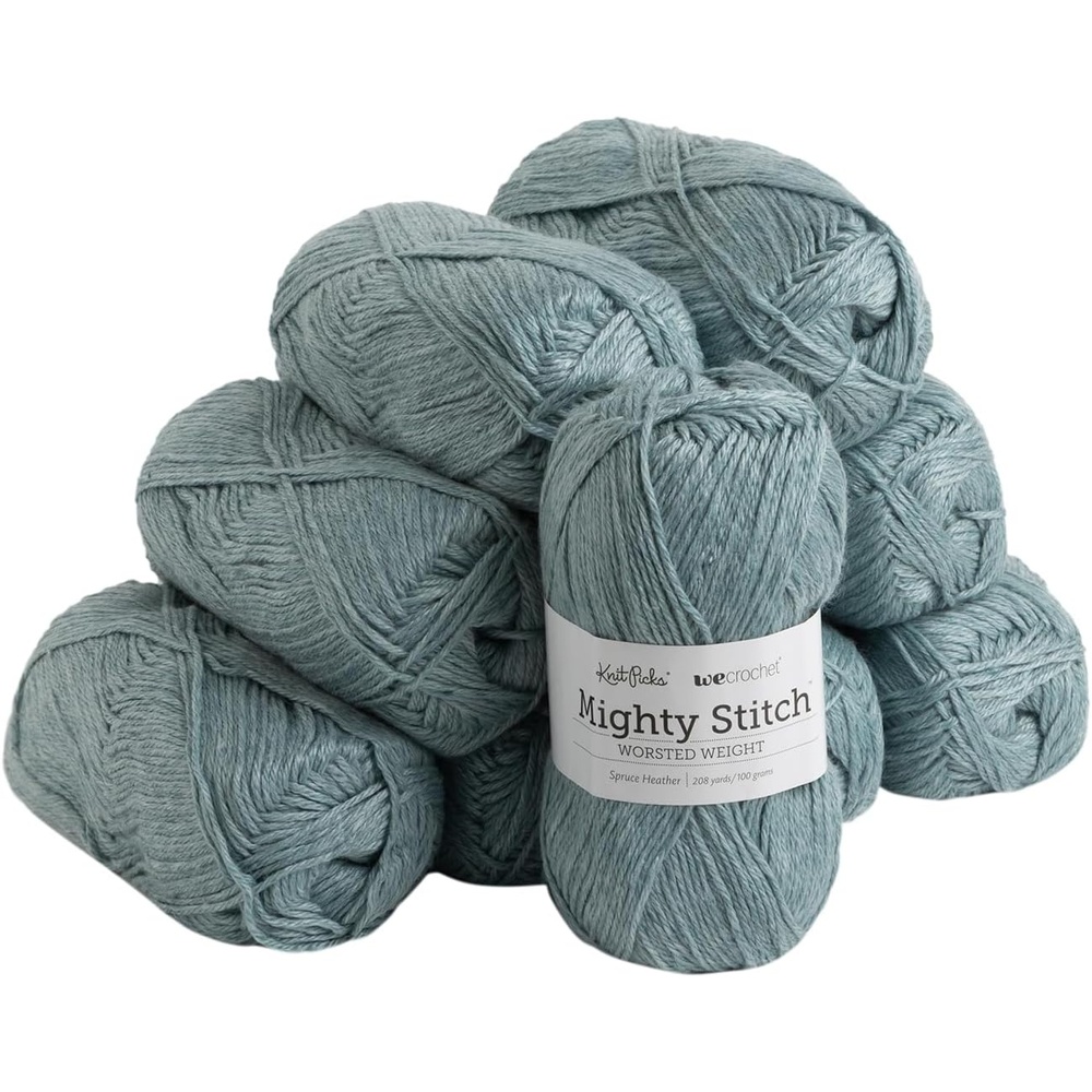 image:imageKnit Picks Mighty Stitch Gray Wool Blend Yarn Pack for Crocheting  10 skeins 1000g of merino wool and acrylic blend worsted weight knitting yarn in Ash Heather colorSpruce Heather