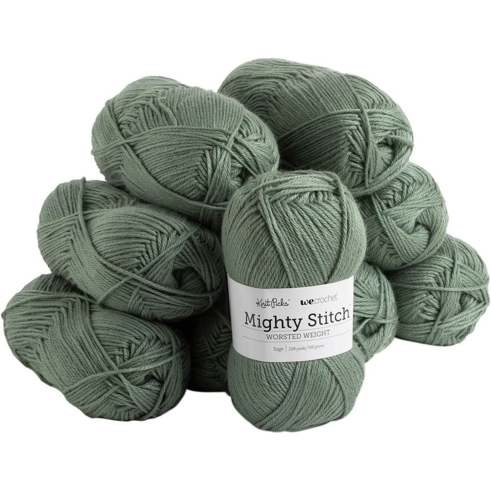 image:imageKnit Picks Mighty Stitch Teal Wool Blend Yarn Pack for Crocheting  10 skeins 1000g of merino wool and acrylic blend worsted weight knitting yarn in Spruce Heather colorSage