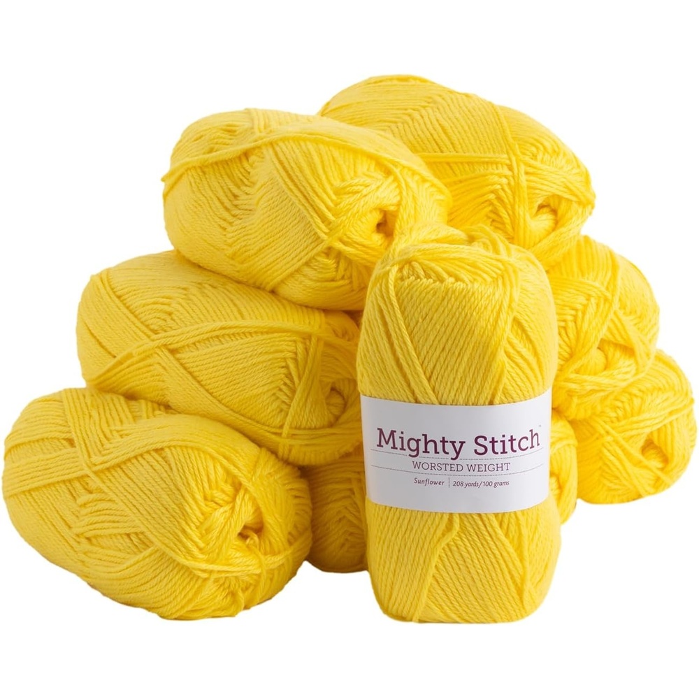 image:imageKnit Picks Mighty Stitch Teal Wool Blend Yarn Pack for Crocheting 10 skeins 1000g of merino wool and acrylic blend worsted weight knitting yarn in Spruce Heather colorSunflower