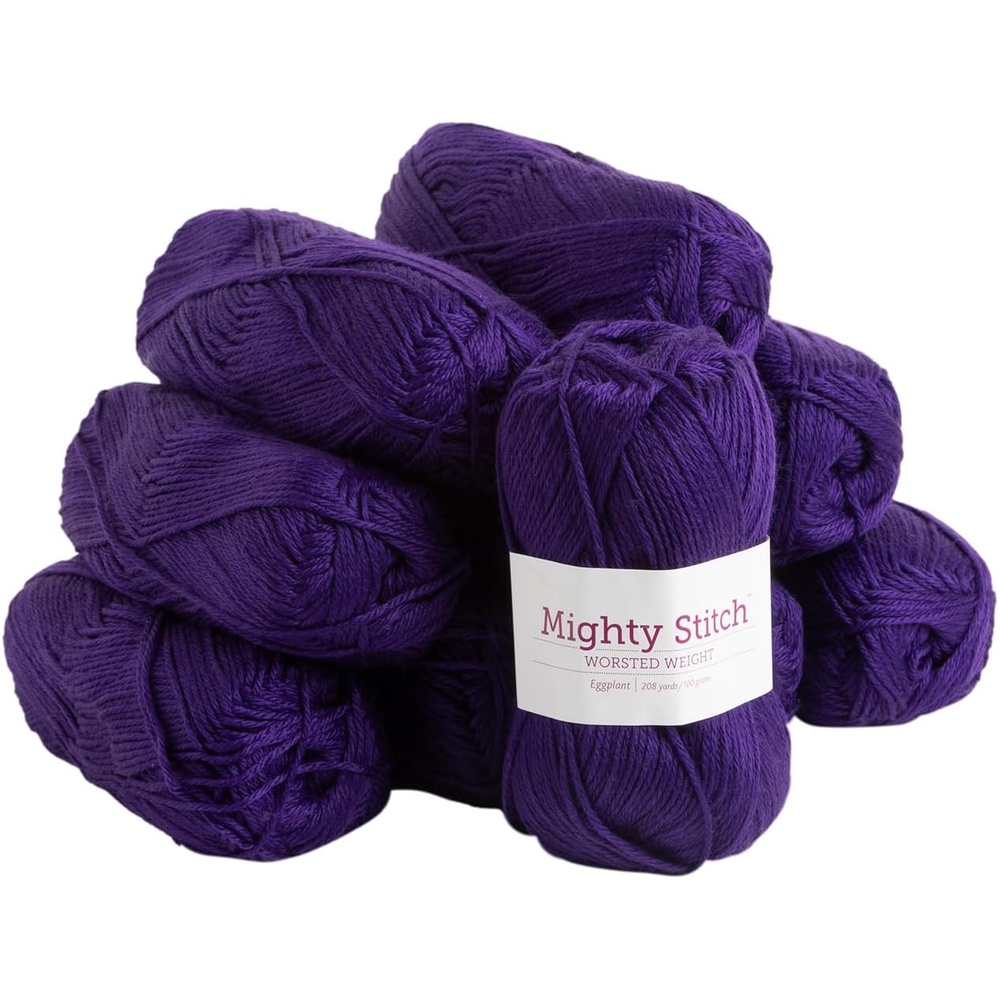 image:imageKnit Picks Mighty Stitch Teal Wool Blend Yarn Pack for Crocheting 10 skeins 1000g of merino wool and acrylic blend worsted weight knitting yarn in Spruce Heather colorEggplant